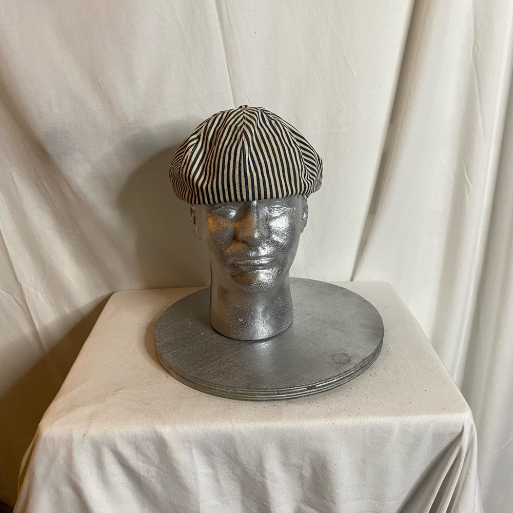 Vintage POLO RALPH LAUREN hickory Striped Blue and White Newsboy Cap size S/M - Picture 5 of 8